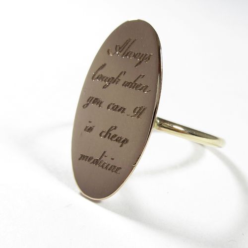 Always Laugh When You Can Engraved Disc Ring