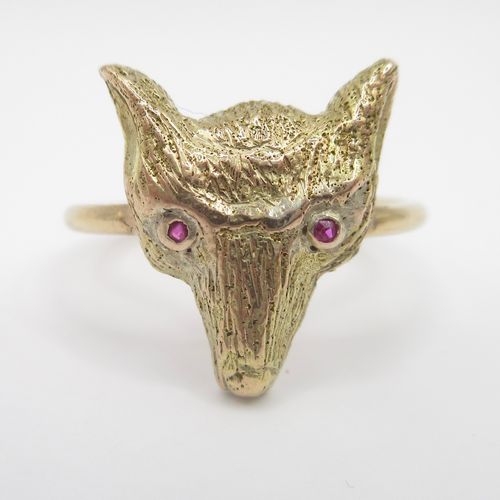 Ruby Eyed Fox Head Ring