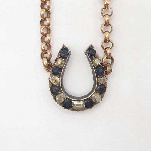Old Cut and Table Cut Diamond and Sapphire Horseshoe Necklace