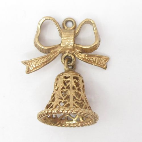 Heart Detailed Bell with Bow British Vintage Gold Charm