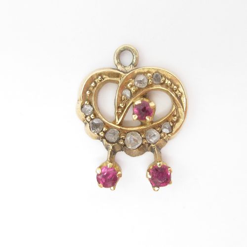 Antique Diamond and Ruby Love Knot Charm