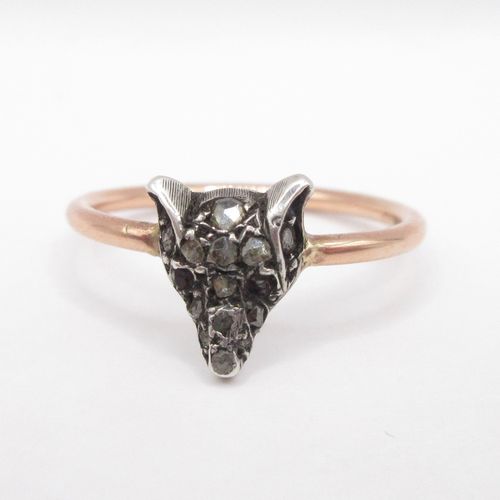 Rose Cut Diamond Fox Head Studded Ring