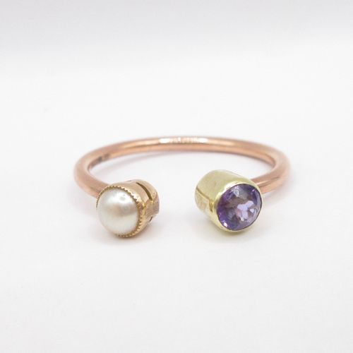 Amethyst and Pearl Toi Et Mois Rose Gold Ring