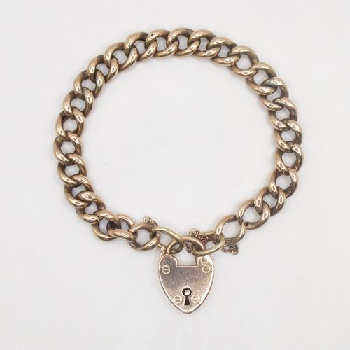 Antique Chunky Curb Charm Bracelet with Heart Padlock Closure