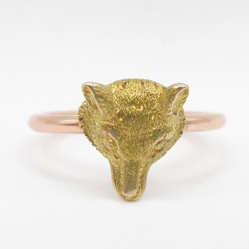 Victorian Fox Head Studded Rose Gold Ring