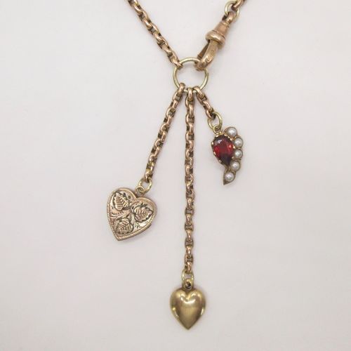 Pearl and Garnet All Hearts Short Signature Charm Necklace