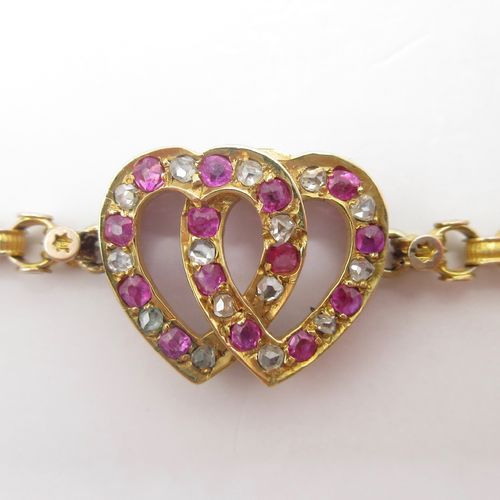 Rose Cut Diamond Ruby Double Heart Bespoke Bracelet