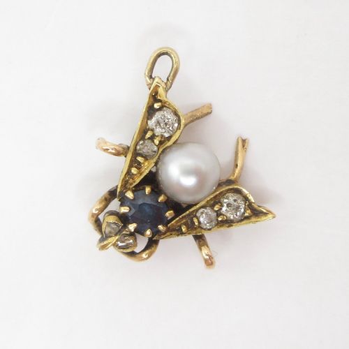 Old Cut Diamond Pearl Sapphire Bug Insect Charm