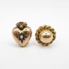 Pearl Heart and Dome Rope Disc Mis-Matched Stud Earrings