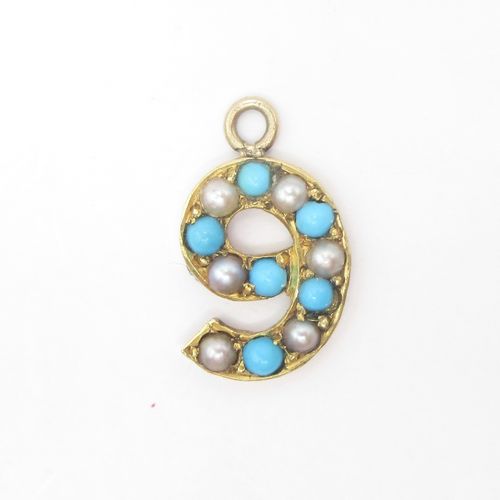 Antique Turquoise and Pearl No 9 Charm