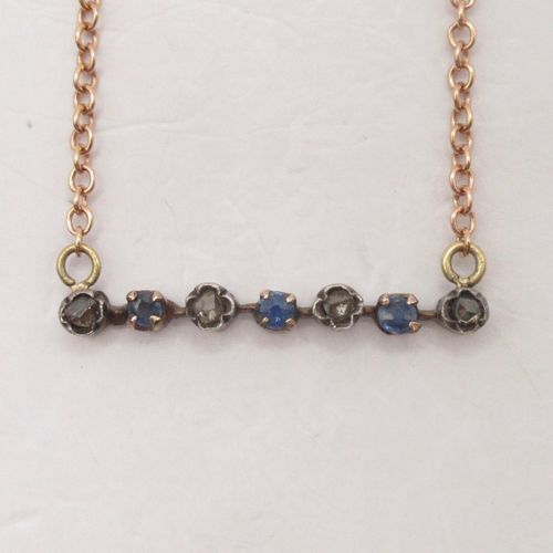 Rose Cut Diamond and Sapphire Bar Necklace