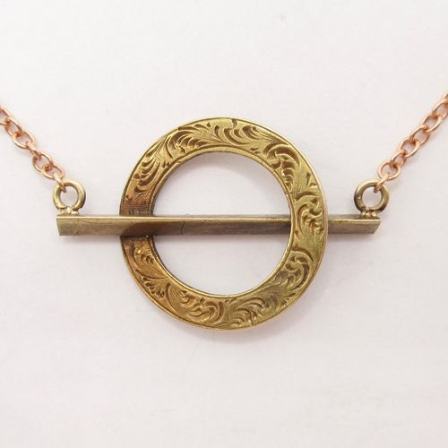 Engraved Circle Brooch Conversion Necklace