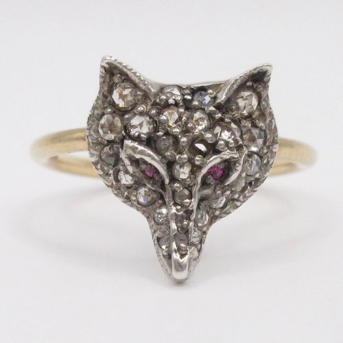 Rose Cut Diamond Fox Head Ring