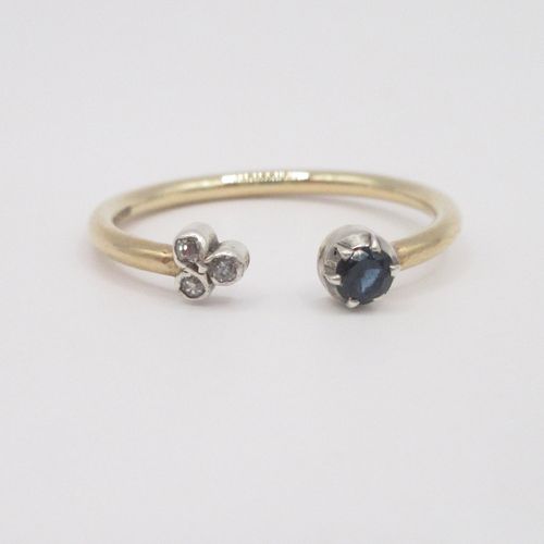 Sapphire Solitaire and Diamond Trefoil Toi Et Mois Ring