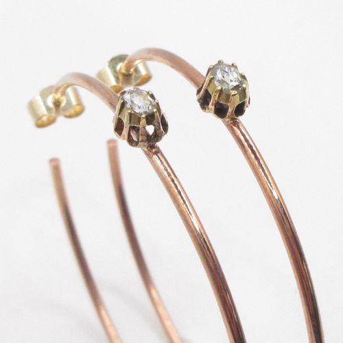 Rose Cut Diamond Solitaire Rose Gold Hoop Earrings