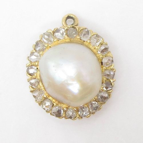 Rose Cut Diamond Pearl Charm