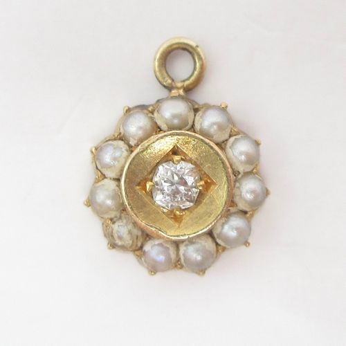 Antique Old Cut Diamond Pearl Cluster Charm