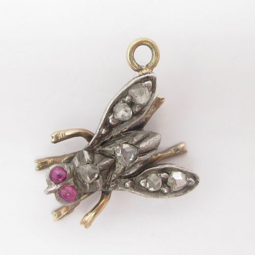 Antique Rose Cut Diamond Insect Bug Fly Charm