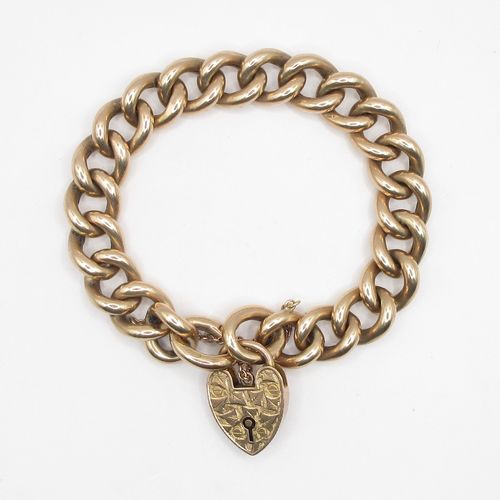 Chunky Naked Antique Curb Charm Bracelet with Detailed Heart Padlock Closure