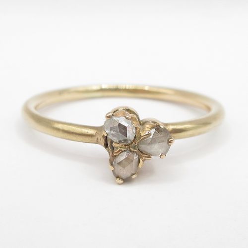 Rose Cut Diamond Trefoil Yellow Gold Ring