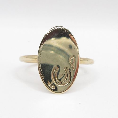 Horseshoe and Riding Crop Oval Disc Ring
