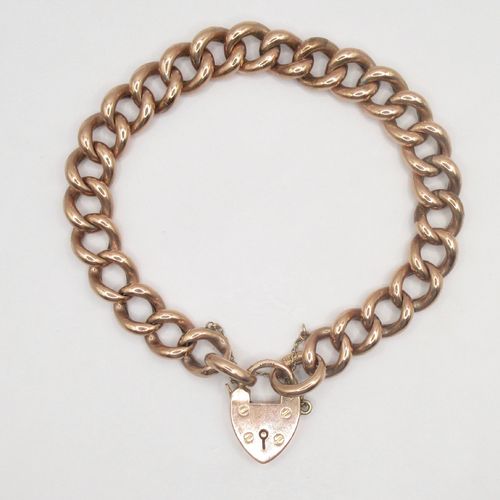 Antique Chunky Naked Curb Charm Bracelet with Heart Padlock Closure