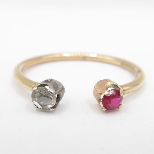 Rose Cut Diamond and Pink Paste Toi Et Moi Yellow Gold Ring