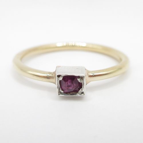 Square Set Ruby Solitaire Yellow Gold Ring