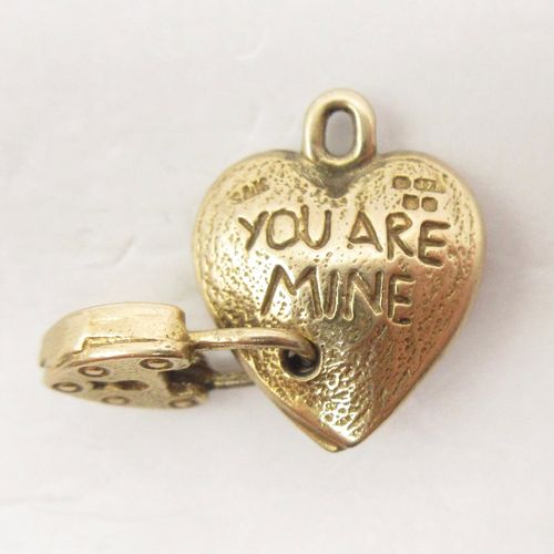 British Vintage Gold You Are Mine Padlocked Heart Charm