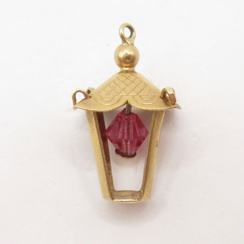 British Vintage Gold Pink Lantern Charm