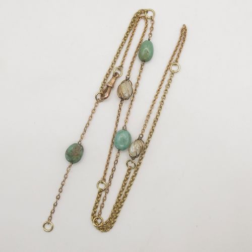 Turquoise and Caged Pearl Naked Short Investment Necklace