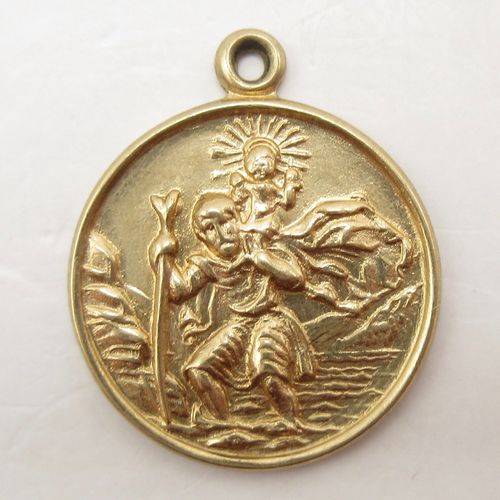 British Vintage Gold St. Christopher Round Charm
