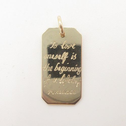 "To love oneself is the beginning of a lifelong romance" Engraved Disc Charm