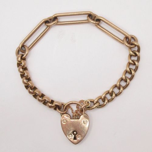 Mixed Trombone Link Bracelet with Heart Padlock Closure