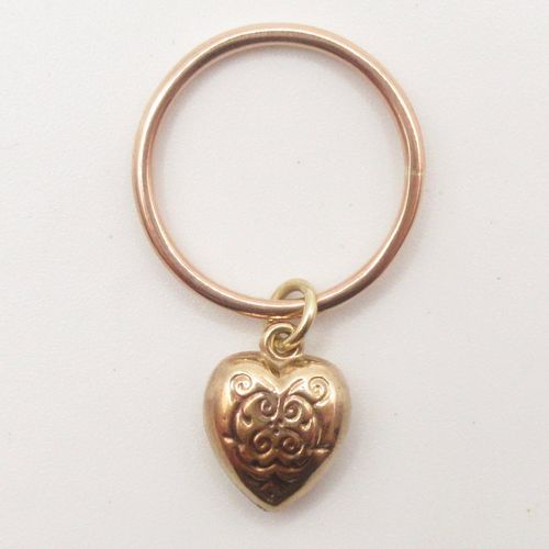 Scrolled Puff Heart Charm Ring