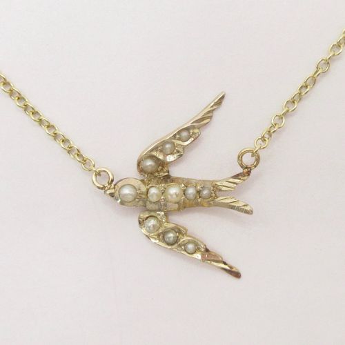 Pearl Swallow Victorian Brooch Conversion Necklace