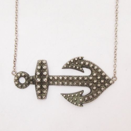 Victorian Silver Studded Anchor Brooch Conversion Necklace