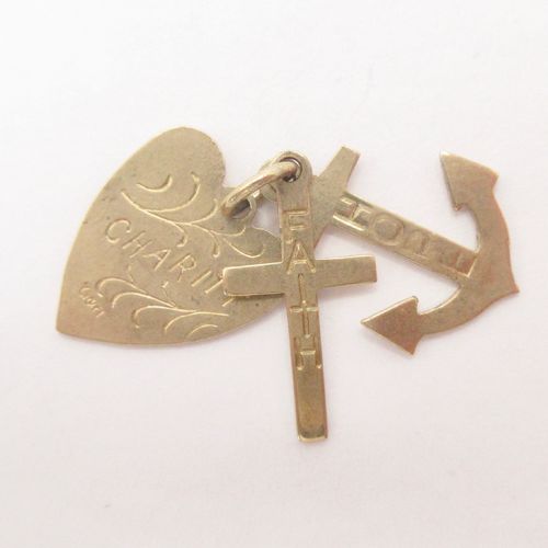 British Vintage Gold Faith Hope and Charity Charm with Heart, Anchor and Cross Charm