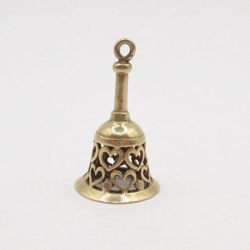 Vintage British Gold Heart Detailed Hand Ringing Bell Charm