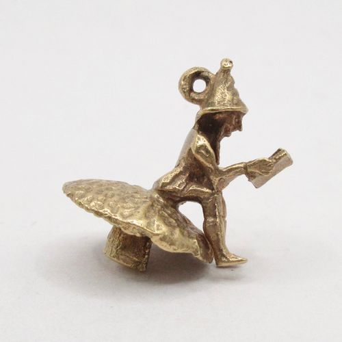 British Vintage Gold Imp on Toadstool Reading a Book Charm