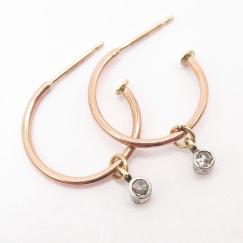 Rose Cut Diamond Tube Set Rose Gold Hoop Earrings
