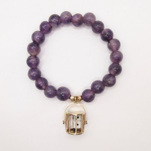 Lucky Caged Rolling Dice Beaded Amethyst Bracelet