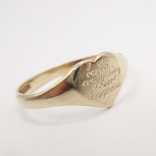 'I Can Resist Everything...' Engraving Heart Signet Ring