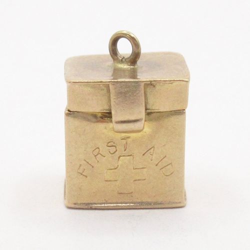 Vintage British Gold Charm Opening First Aid Box Charm