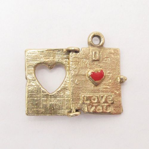 Vintage British Gold I Love You Book Charm with Enamel Heart