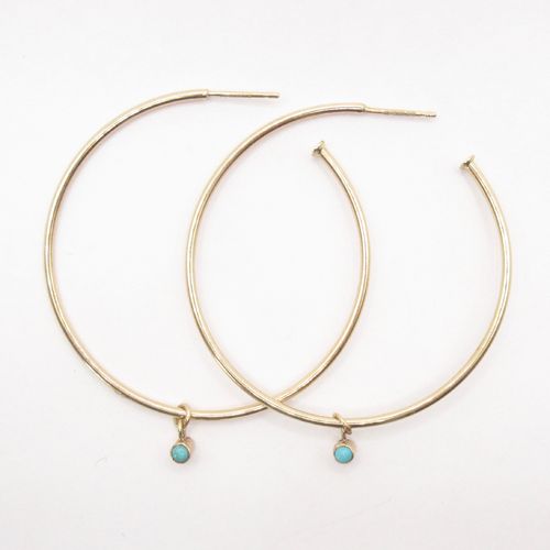 Turquoise Dropper Rose Gold Hoop Earrings