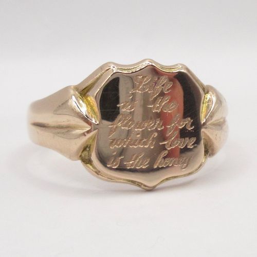 Life is The Flower Engraved Antique Signet Ring
