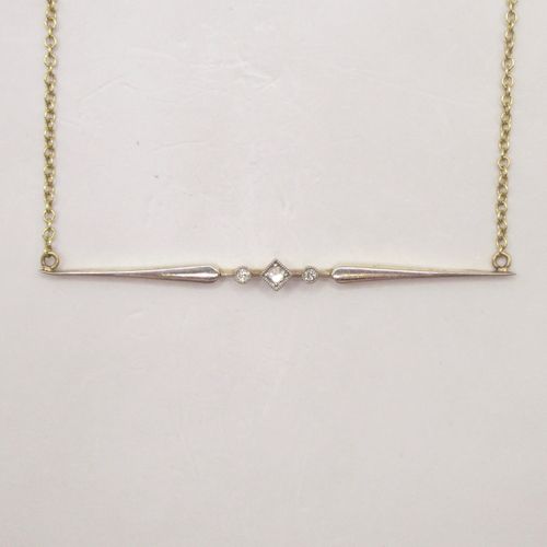Platinum and Gold Diamond Bar Necklace