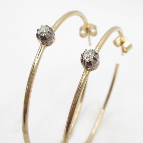 Old Cut Diamond Hoop Solitaire Earrings