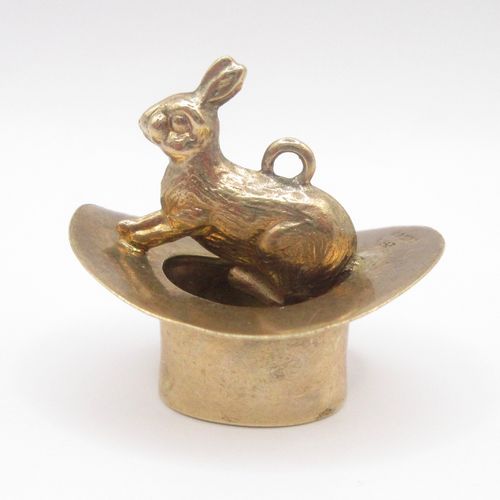 Magic Rabbit in Hat British Vintage Gold Charm